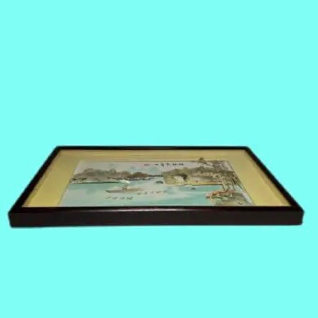 中国工芸 螺鈿画「桂林象鼻山」額装 壁掛け 41×25cm