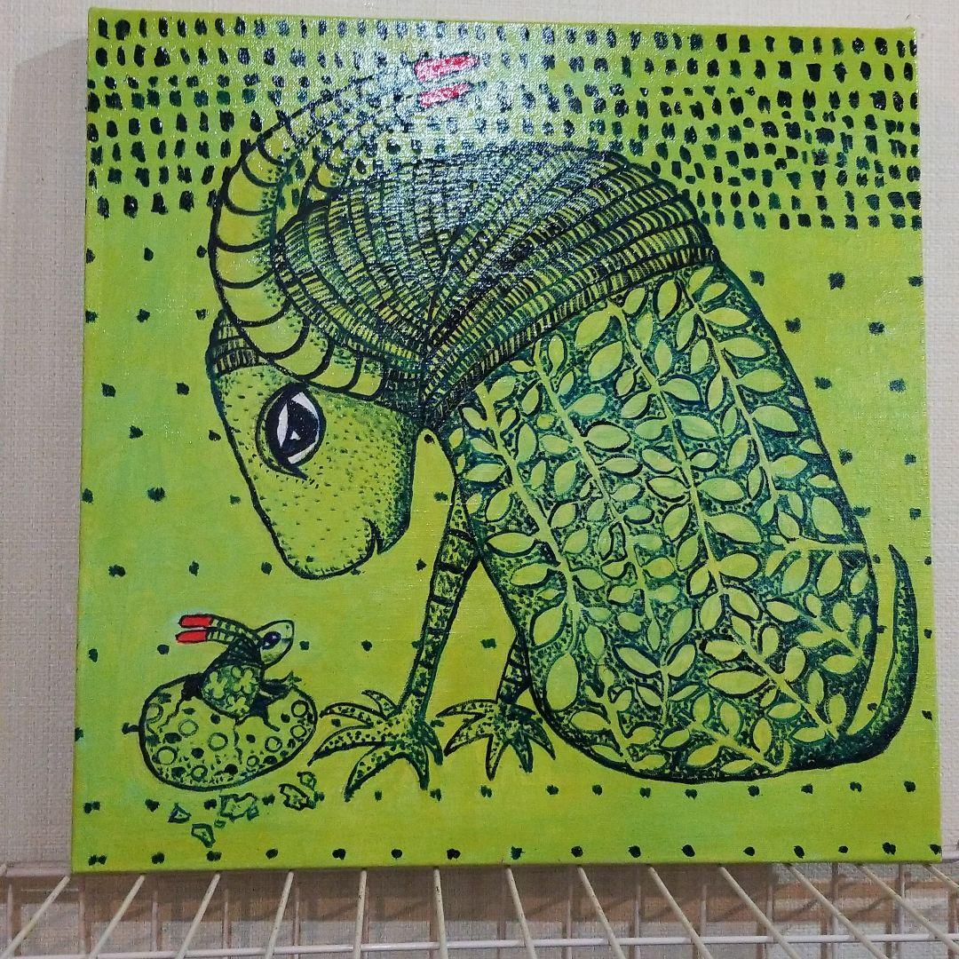 油絵　専用　卵から出てくる赤ちゃんを見るお母さん