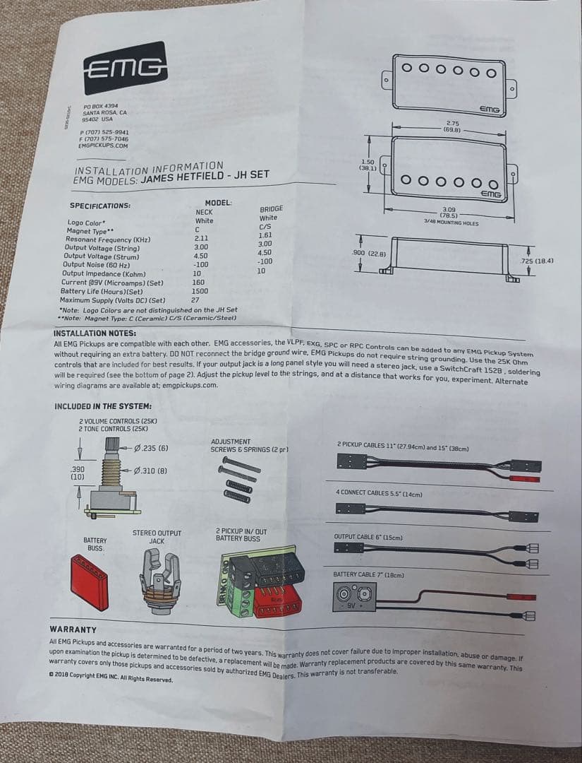 美品 定価¥42,300 EMG JH ＋純正セレクタ B289