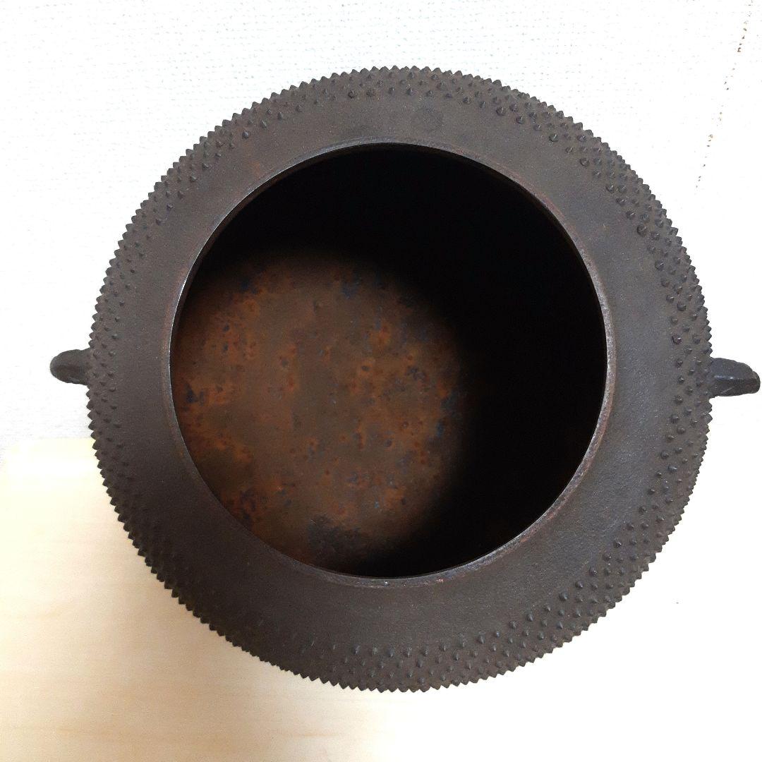 ☆鋳師 金森紹栄 霰巴久　真形釜◆共箱/茶道具/古美術/時代品☆