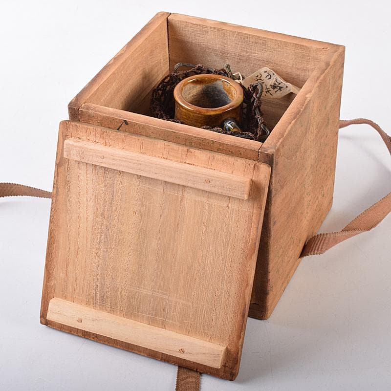 美濃古窯　黄瀬戸釉　耳付壷　袱紗付　時代箱付　D　R8121