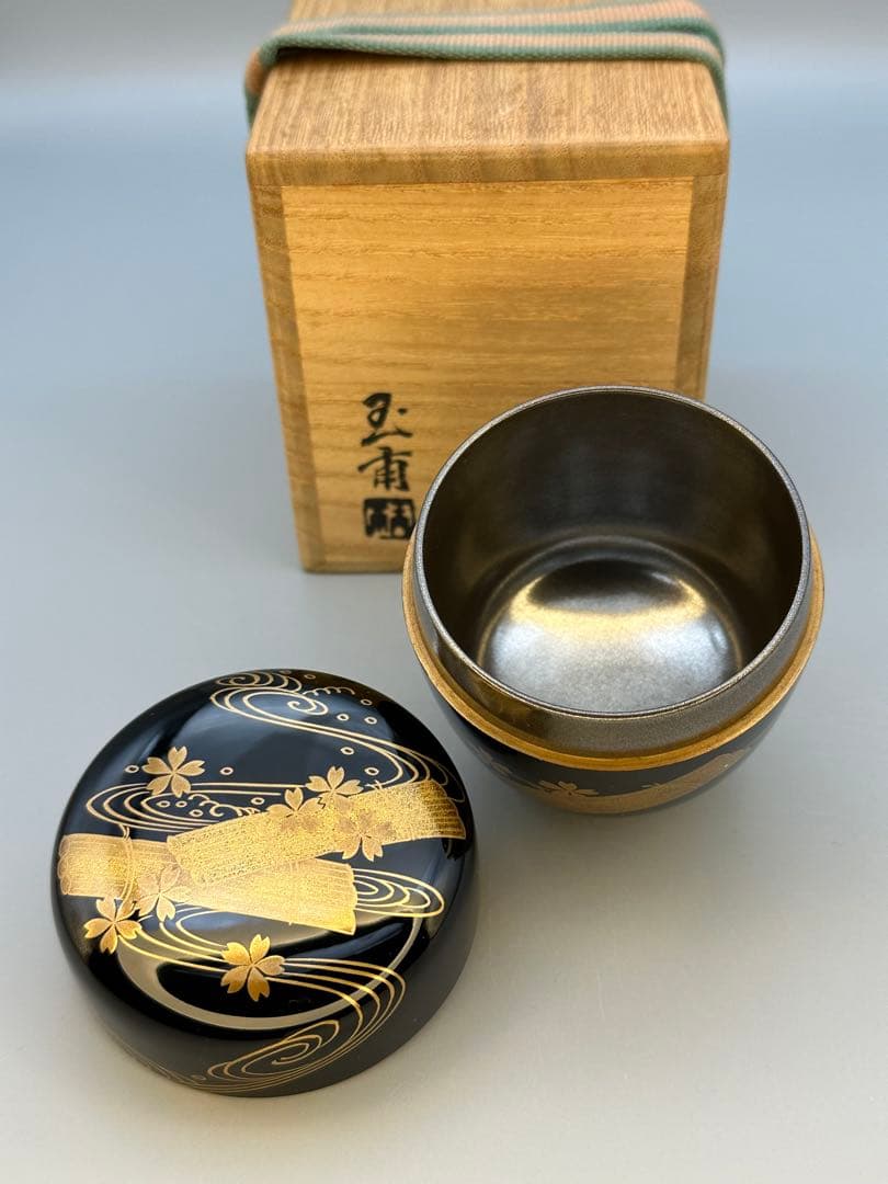 茶道具　棗　稲井玉甫　桜川蒔絵