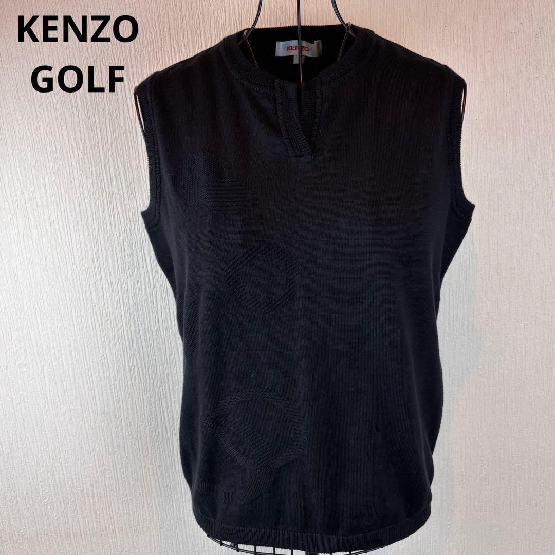 ★KENZO GOLF★M★黒ベスト★左下ロゴ刺繍★綿100%★着やすくカッコ良