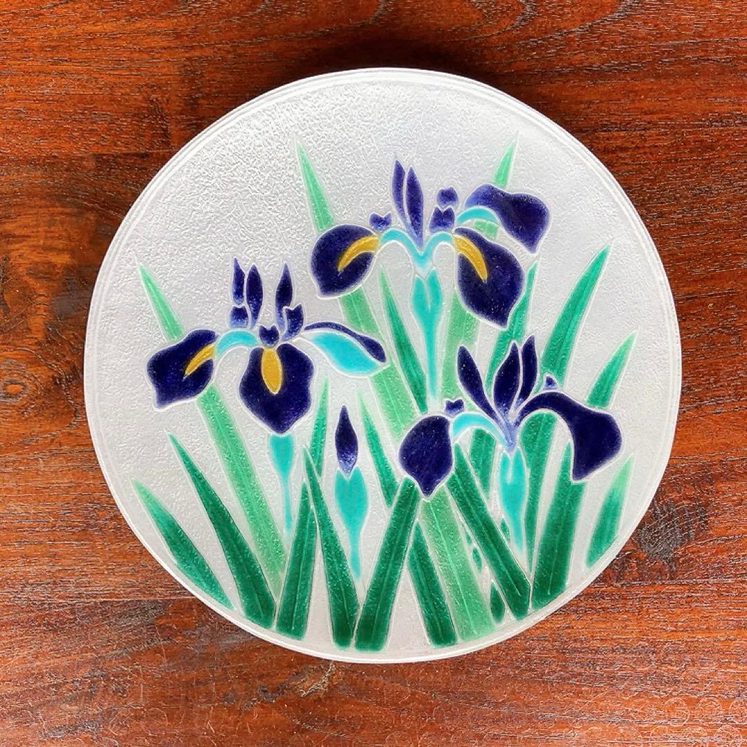 安藤七寶店 丸形銀彩杜若飾皿 箱あり 菖蒲 あやめ 絵皿 海外の方への贈り物にも