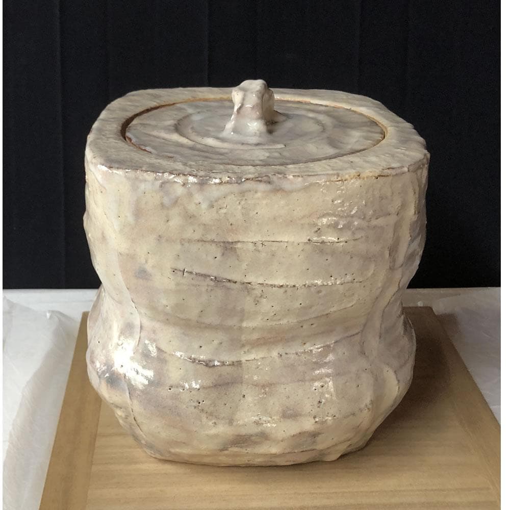 F1205 大和保男 萩焼 水指 共箱 高さ19cm 茶道具