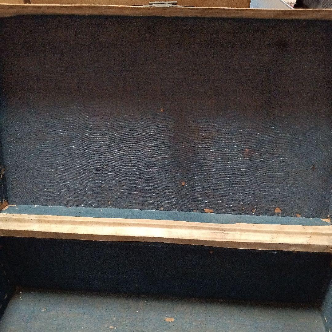 大正レトロ　海上萬昌威造　表面皮　木製箱 青い内装