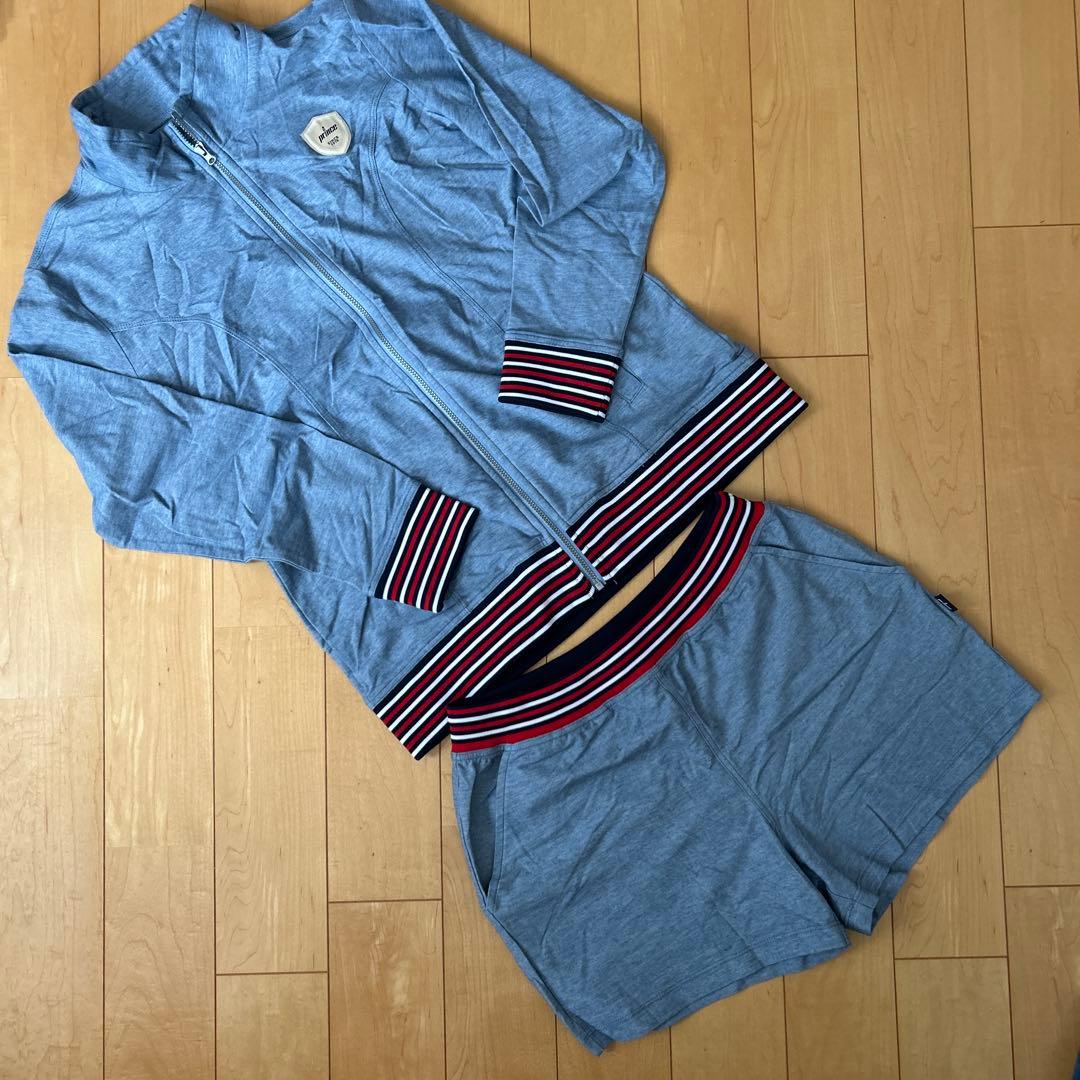 【セット】Prince テニスウェア ジップアップ　ショートパンツ L デニム風