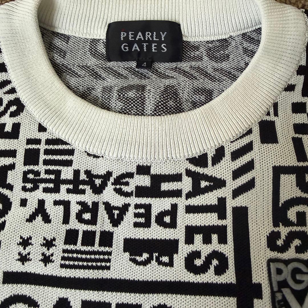 美品　パーリーゲイツ　ニット　総柄　黒　白　S〜M相当　ロゴデザイン　4