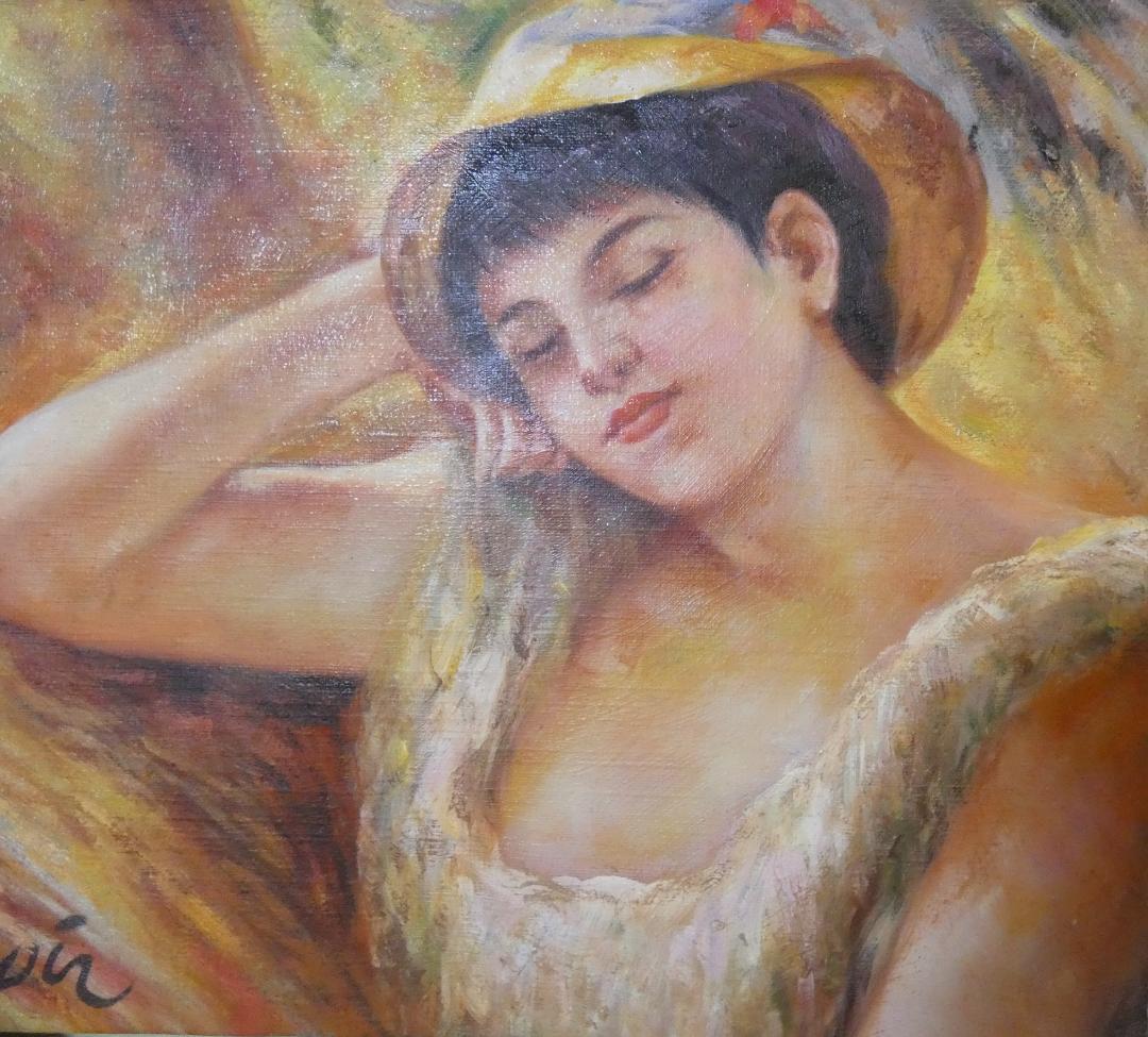 生物画　油絵　ルノワール　ガール（girl）　F6　額付き　手描き　肉筆