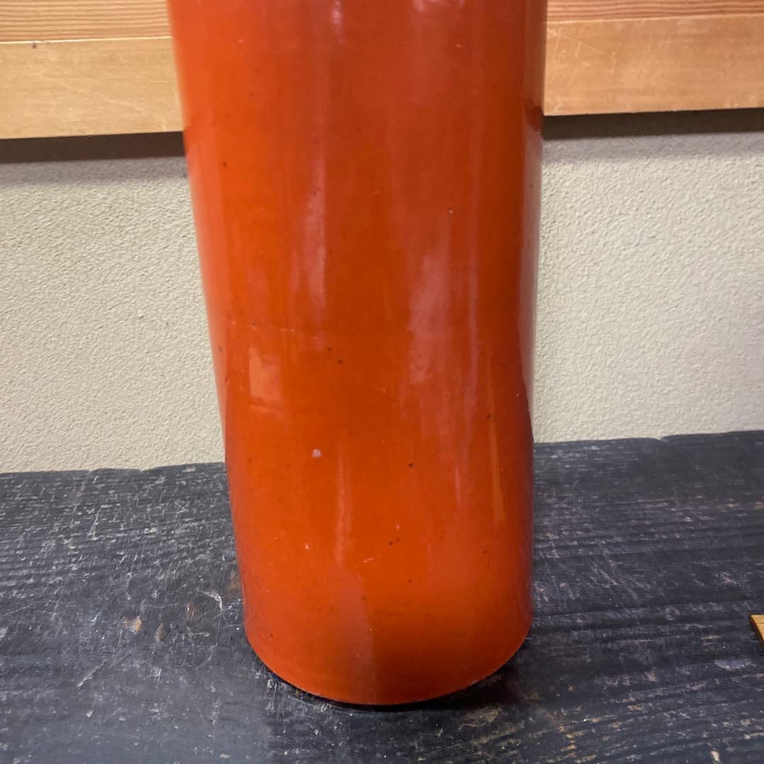 中国古玩　血赤珊瑚色筆頭　28cm11cm