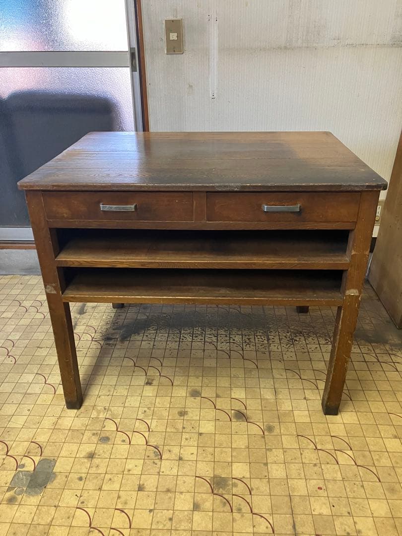 レトロ商品　アンティーク木製作業台 引き出し付き