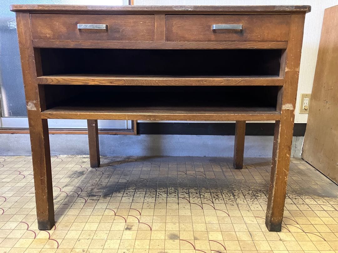 レトロ商品　アンティーク木製作業台 引き出し付き