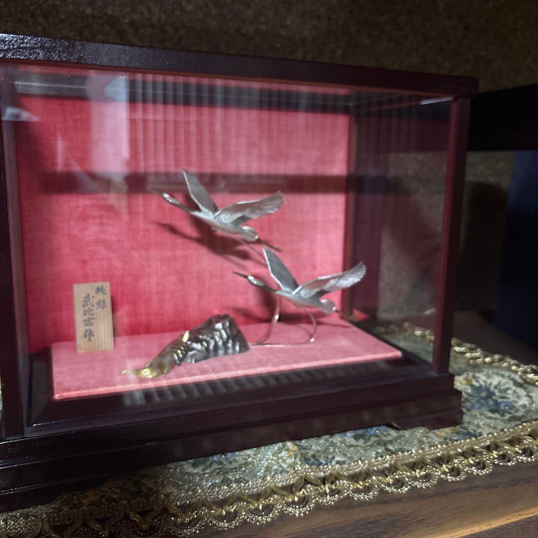 武比古 銀製　鶴亀　silver 置物 縁起物　3号