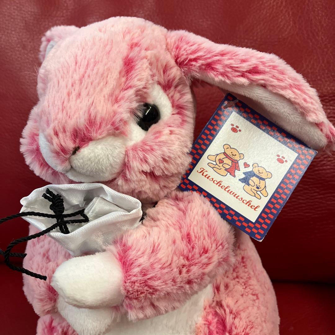 ドイツ製kuschelwuschelピンクウサギぬいぐるみ宝石入れ袋付