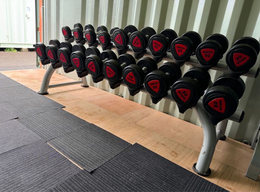 使い易くて好評！ZIVA ウレタンダンベル12kg～30kg＋ラックのセット