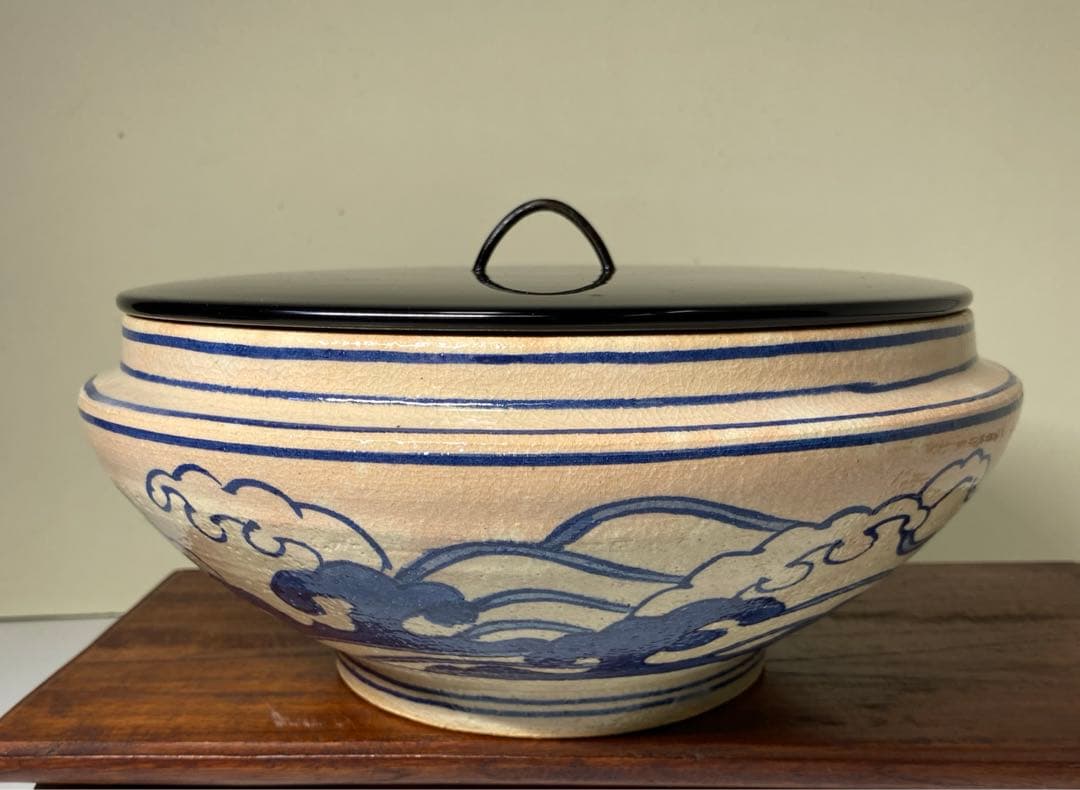 【茶道具】桃山窯　染付桜川水指（共箱）