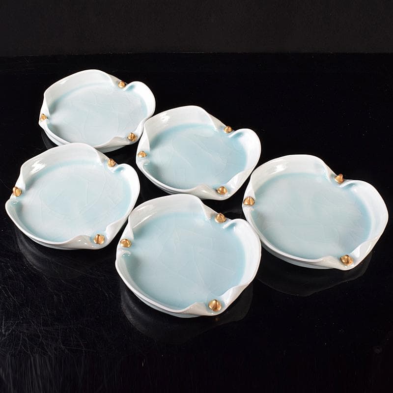 和食器　加藤洋二作　氷裂皿　五客　共箱　D　R8094B