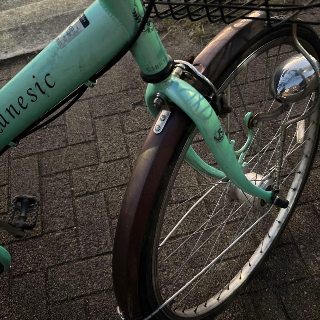 【直接の引き渡し】26インチミントグリーン 前面バスケット付き