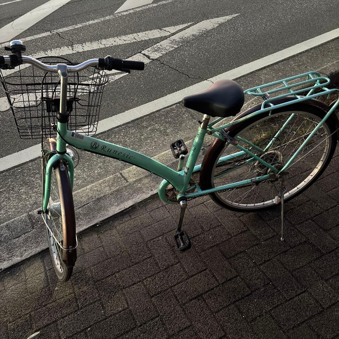 【直接の引き渡し】26インチミントグリーン 前面バスケット付き