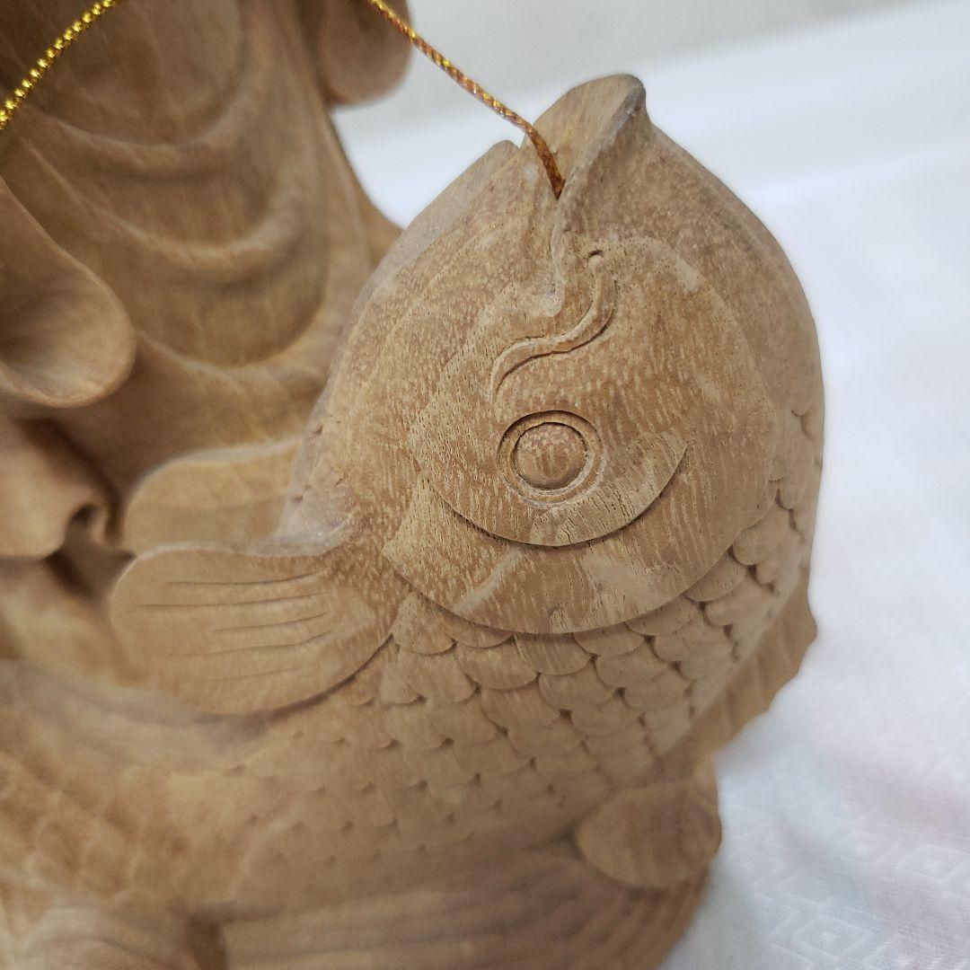 Ｂフライデー蔵出し特価縁起物七福神楠材恵比寿像えべっさん身丈23cm棹先34cm