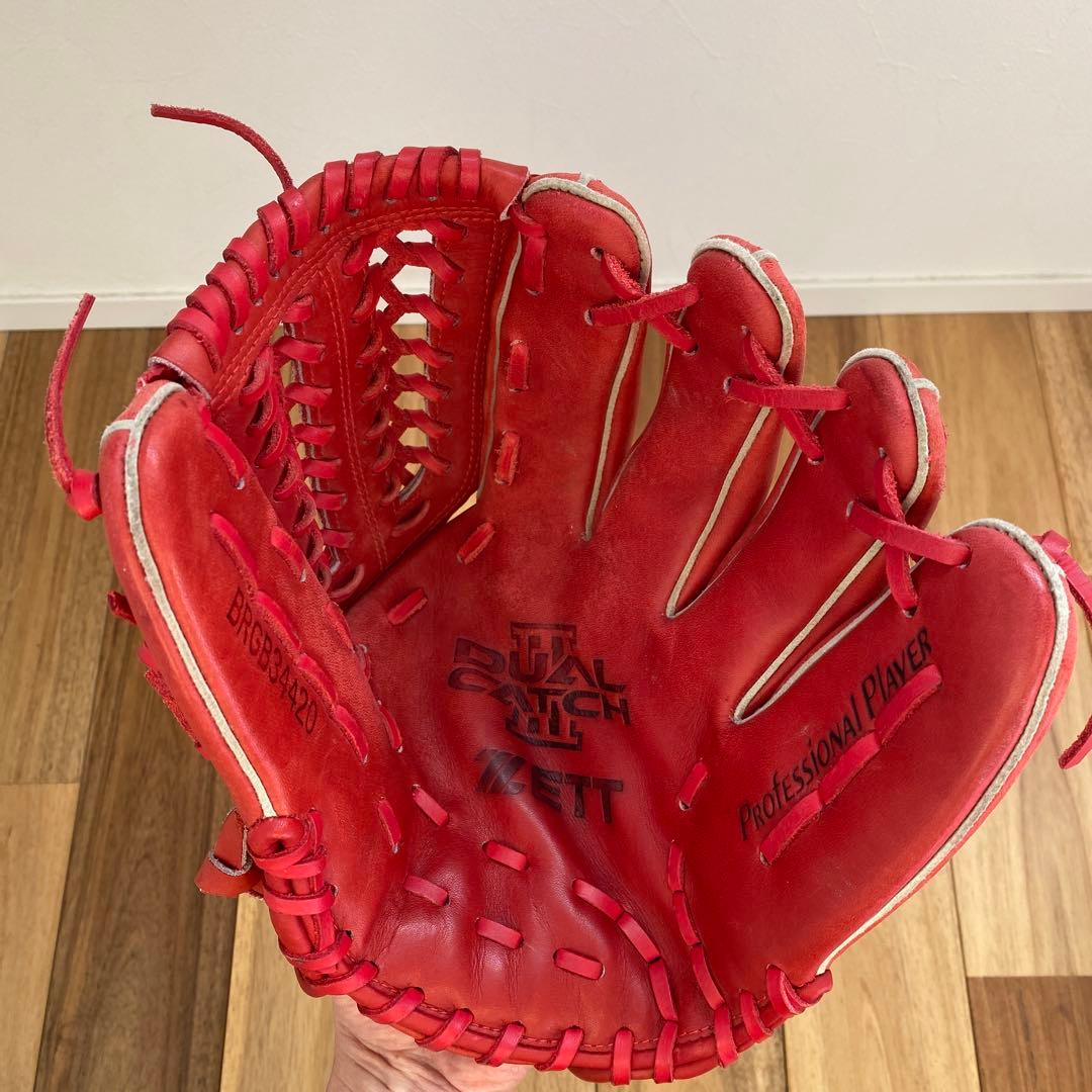 ZETT 軟式　野球　グローブ　赤　大人用