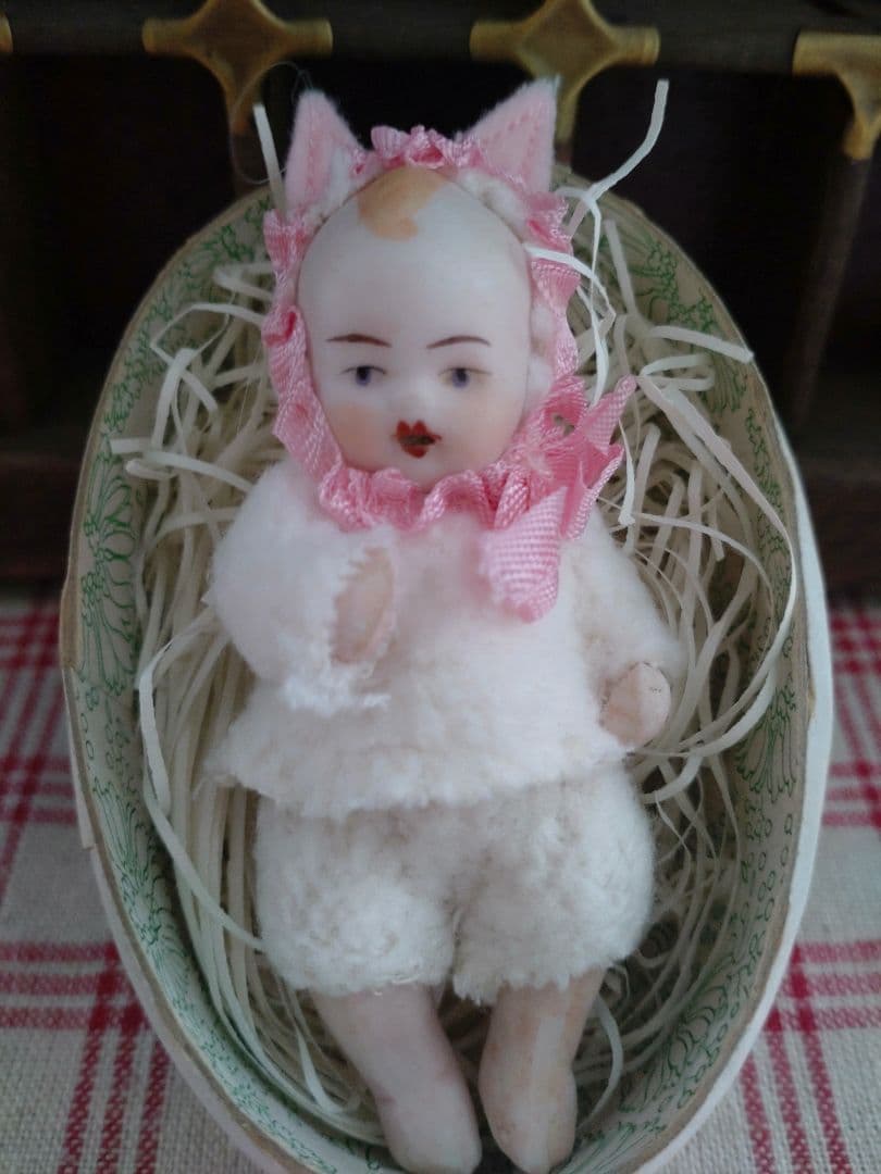ドイツ　ベビー　ビスクドール　ミニョネット　ひつじ　たまご型BOX　イースター