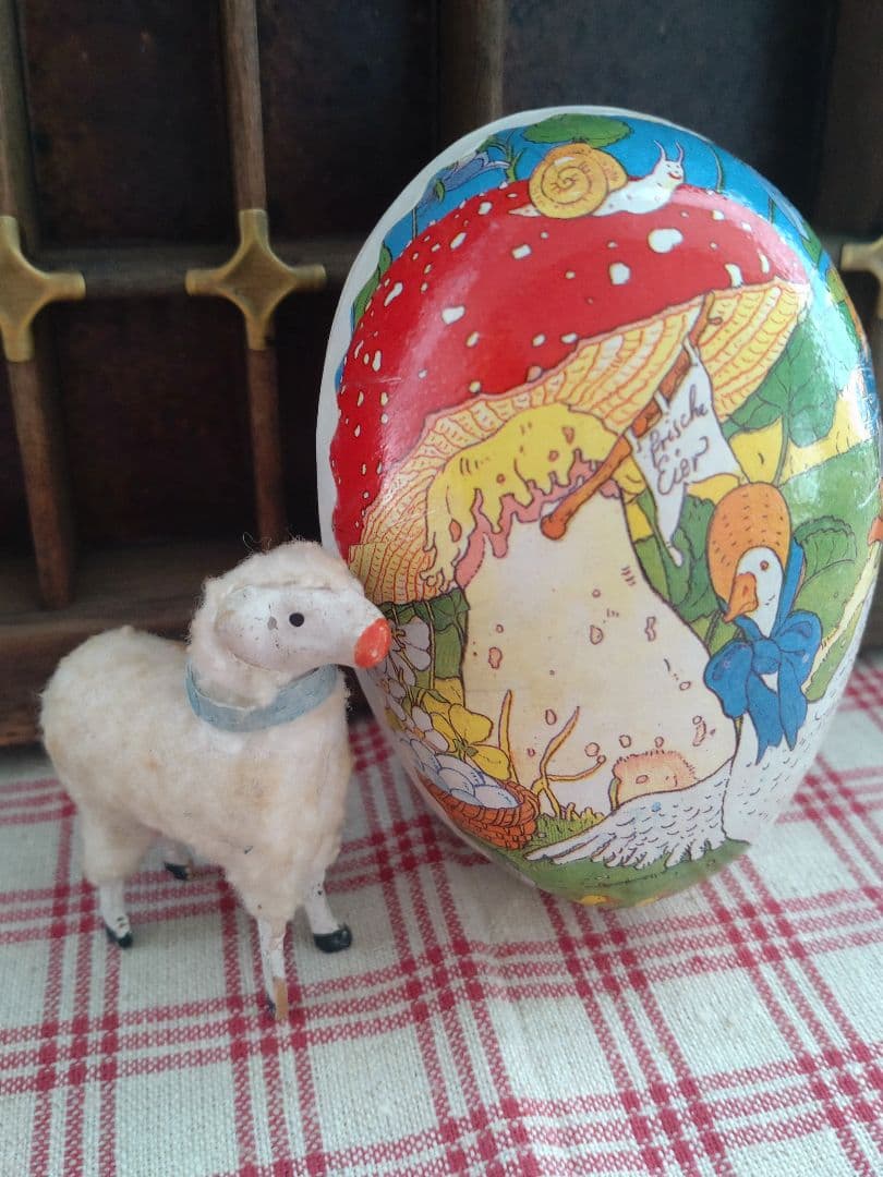 ドイツ　ベビー　ビスクドール　ミニョネット　ひつじ　たまご型BOX　イースター