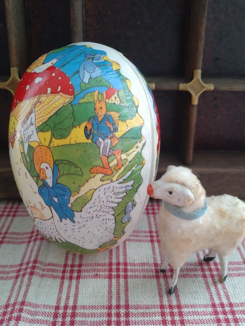 ドイツ　ベビー　ビスクドール　ミニョネット　ひつじ　たまご型BOX　イースター