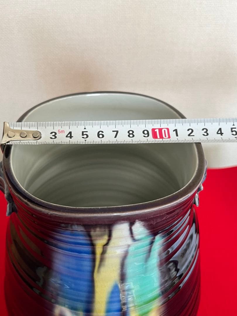 【大型】人間国宝 徳田八十吉  (正彦銘) 彩釉 耳付き 花瓶 管理T201