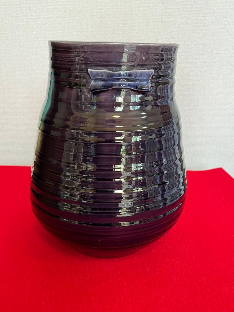 【大型】人間国宝 徳田八十吉  (正彦銘) 彩釉 耳付き 花瓶 管理T201