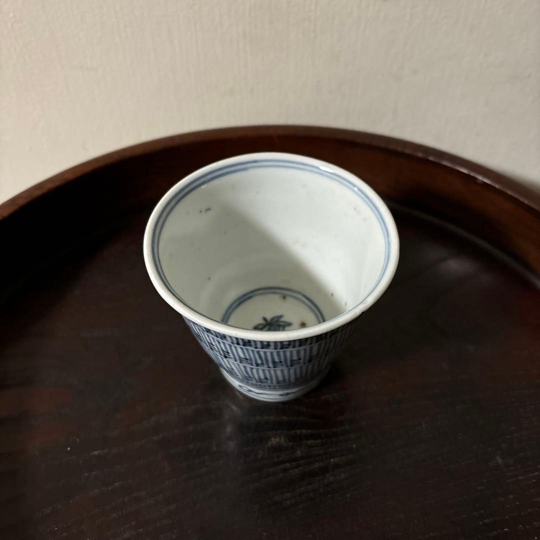古伊万里蕎麦猪口大きめ猪口1点 江戸幾何学文　アンティーク　骨董白磁　検:李朝