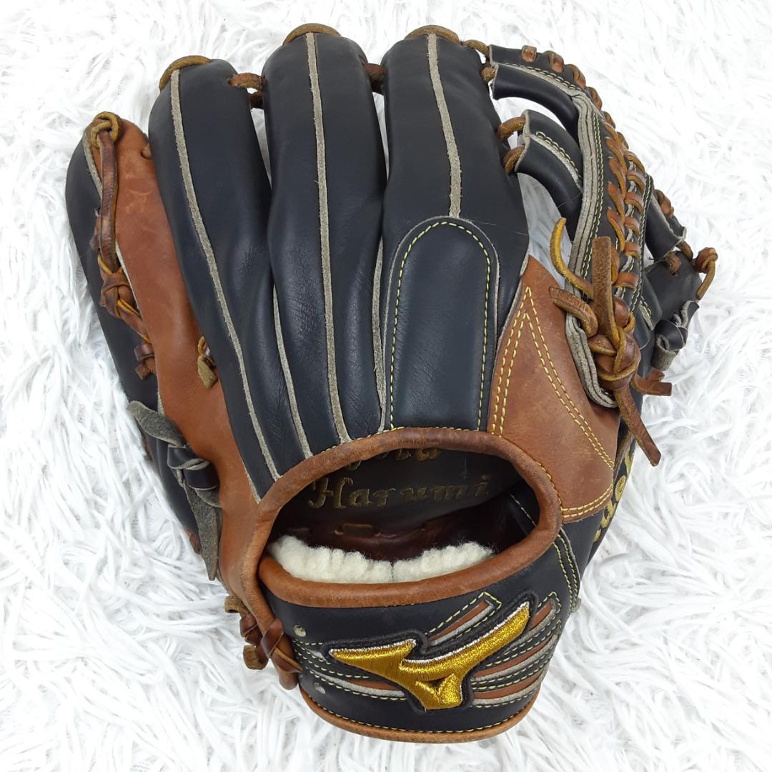 美品◎MIZUNO PRO ミズノプロ オーダー硬式内野用グローブ 黒茶 刺繍入