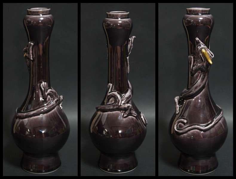 茶道具 中村翠嵐 紫交趾 龍巻花入 交趾花器 共箱 栞★美品★