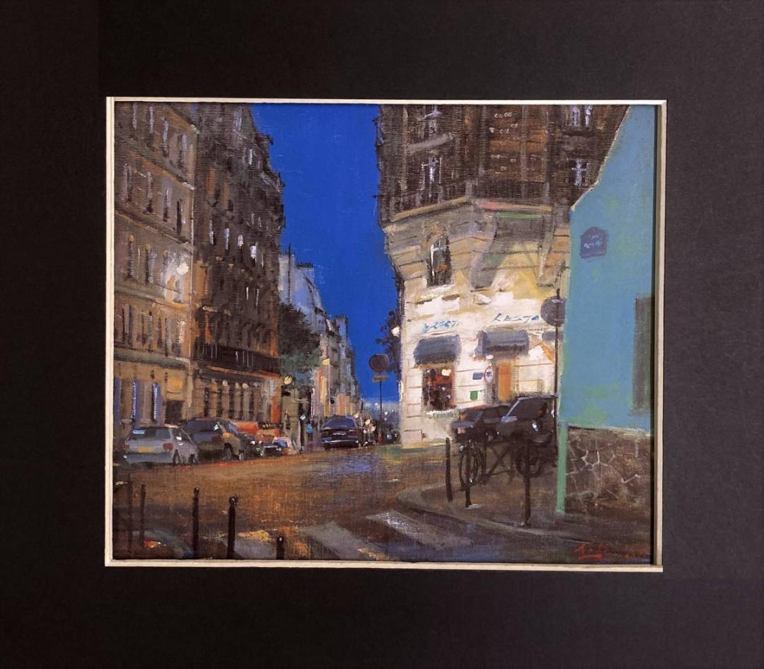 中西繁【夜のルピック通り（パリ）】希少な額装用画集より、新品額装、マット額装付