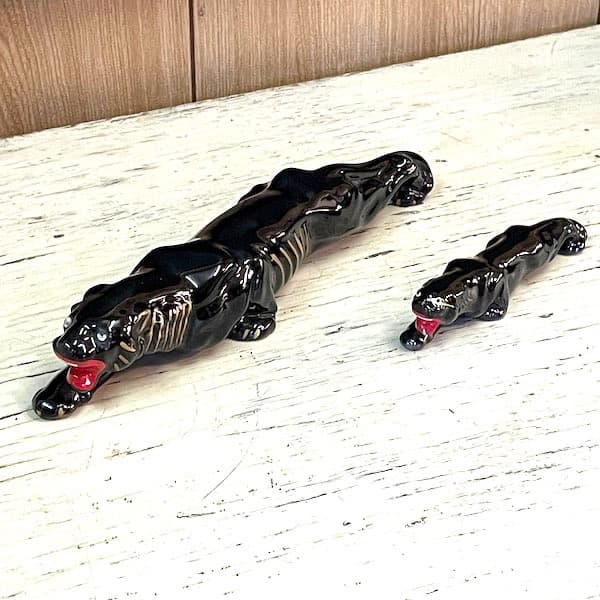 ビンテージ　ブラックパンサー２体セット　陶器　置物　黒豹