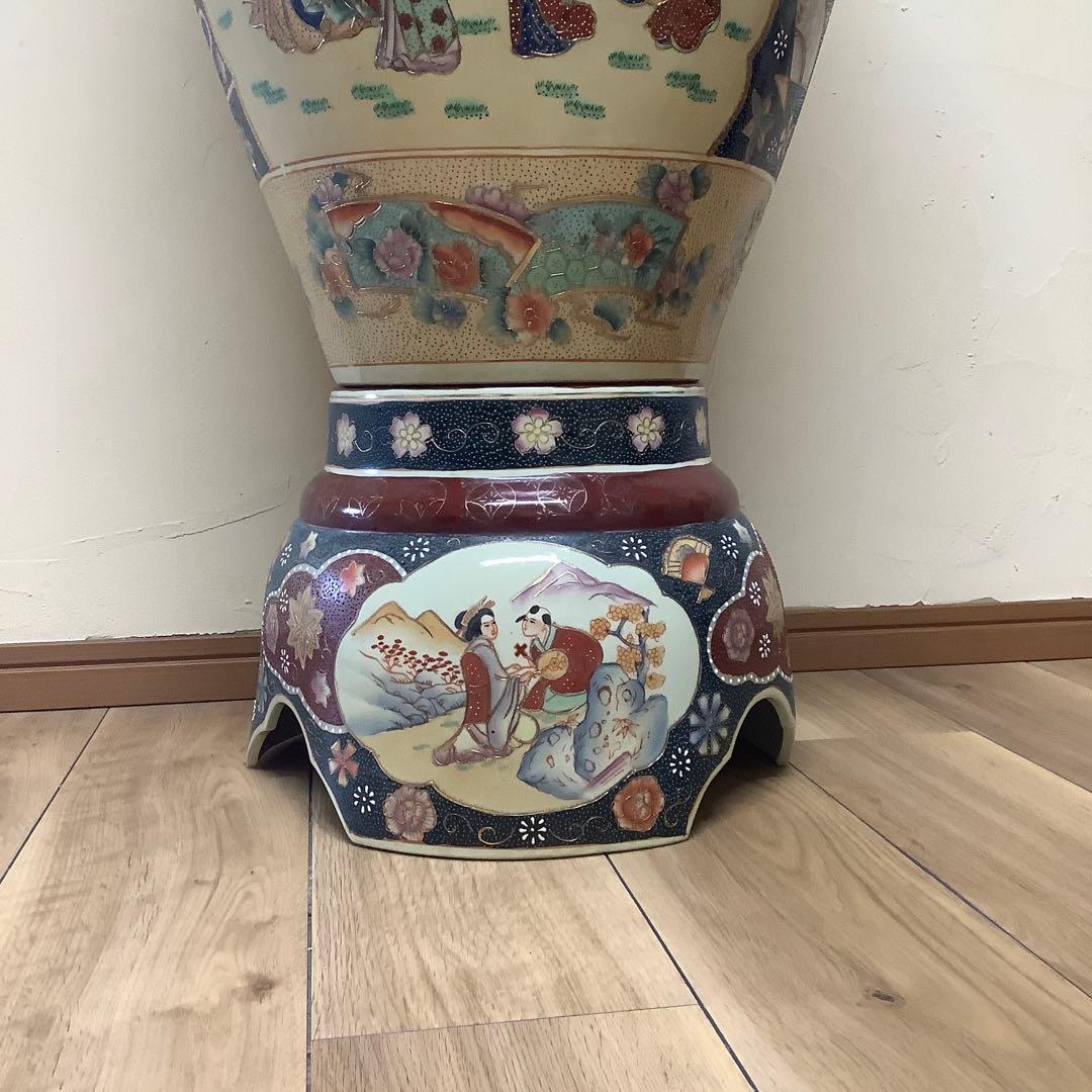 薩摩焼？　古代美人図　壺飾り壺　沈香壺　大型　大サイズ