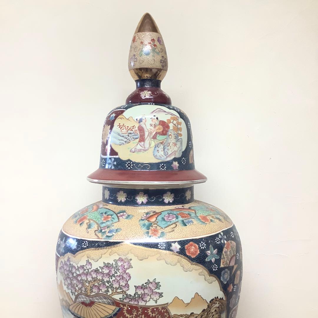 薩摩焼？　古代美人図　壺飾り壺　沈香壺　大型　大サイズ