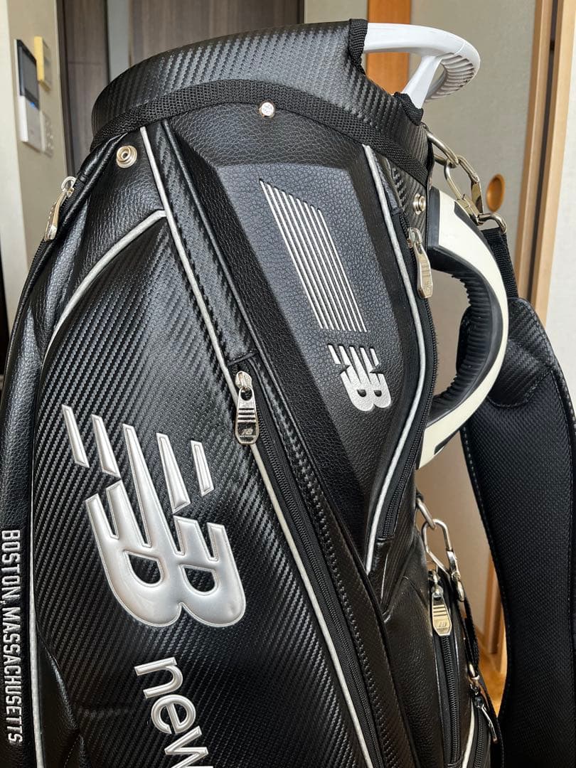 良品　人気ニューバランスゴルフ 9.0型 カート型キャディバッグ 　レザー調　黒