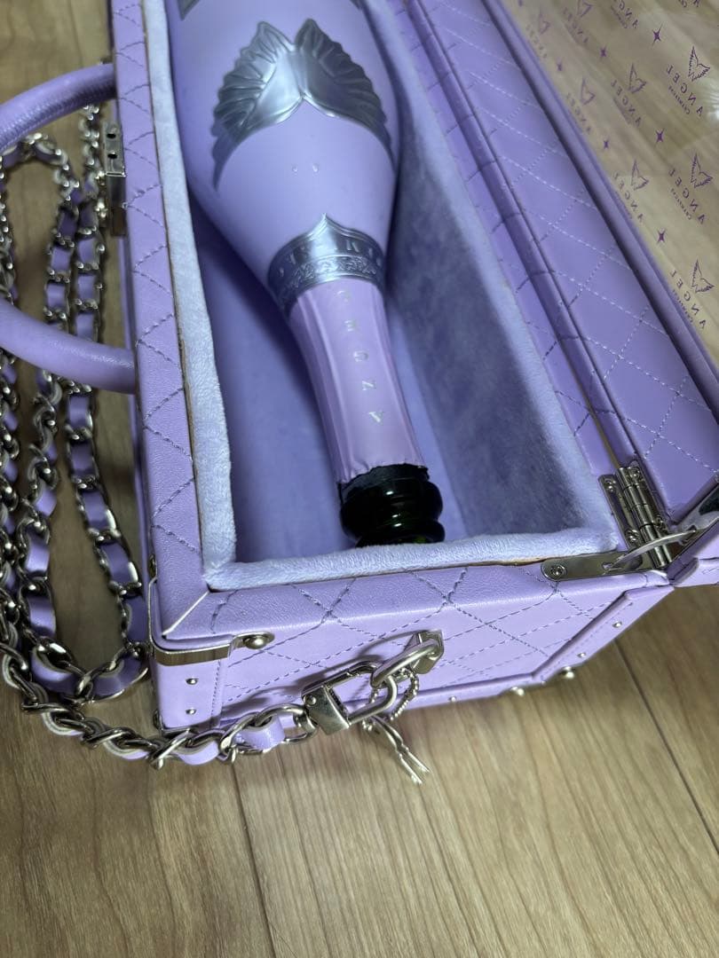 【空箱空瓶】エンジェル シャンパン　パープル レザータイプ　レザーピンク　セット