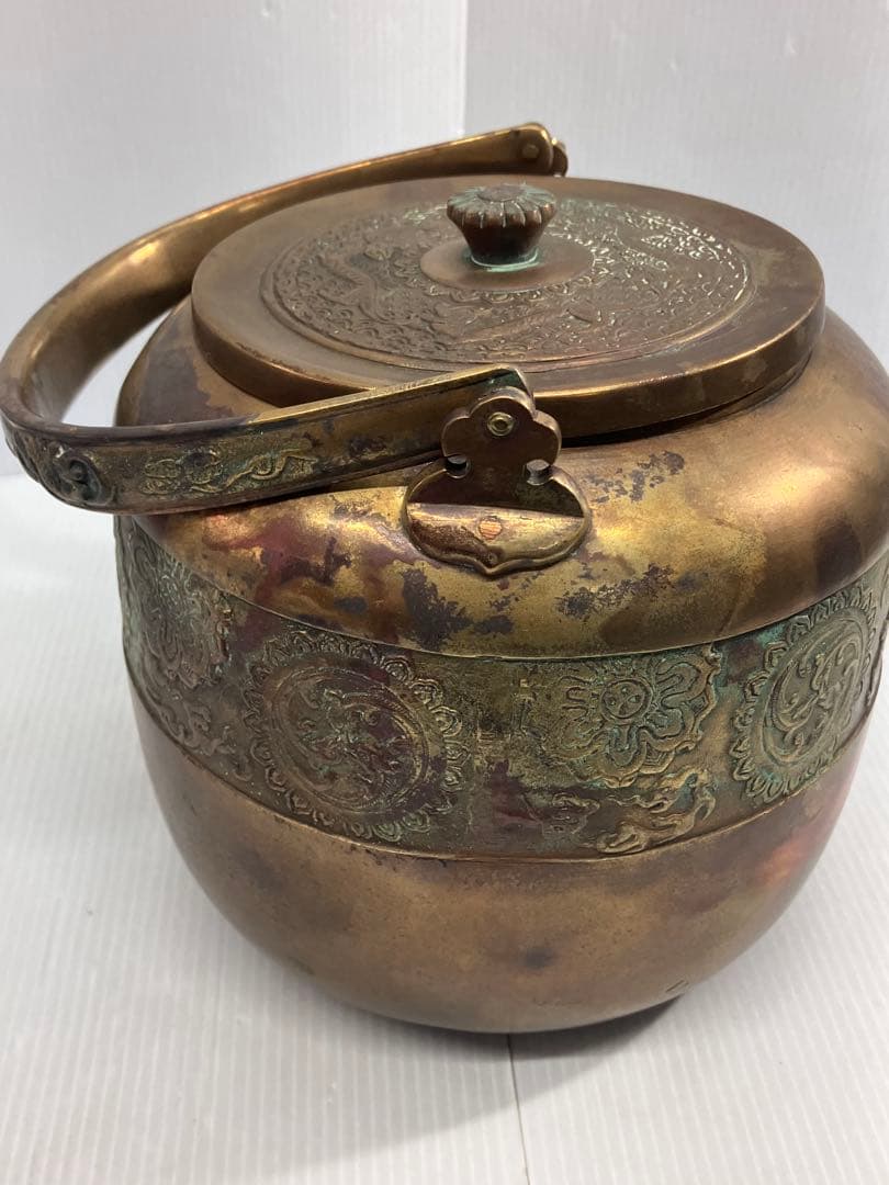 【時代物】銅製 薬缶 水注 湯沸 煎茶道具 毛彫 花文 唐草 骨董品