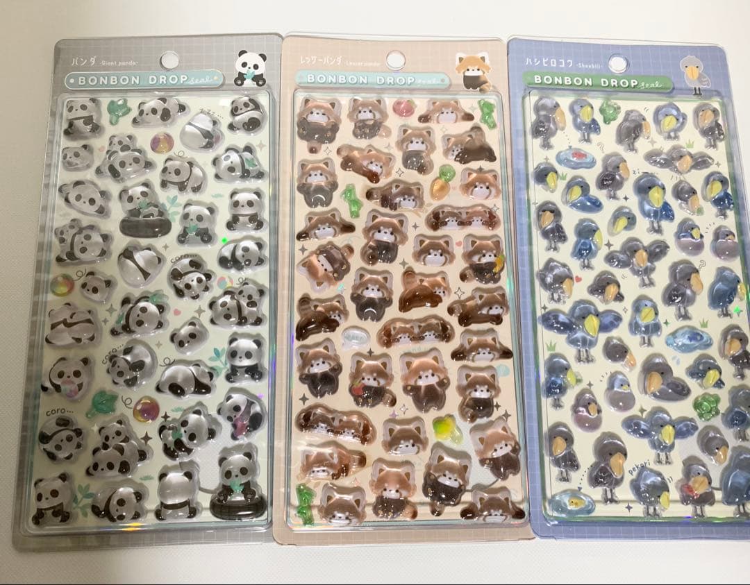 ボンボンドロップシール アニマル　動物　ハシビロコウ　パンダ　レッサーパンダ