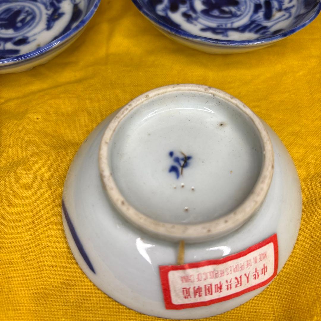 中国美術　染付皿　五客 鶴図