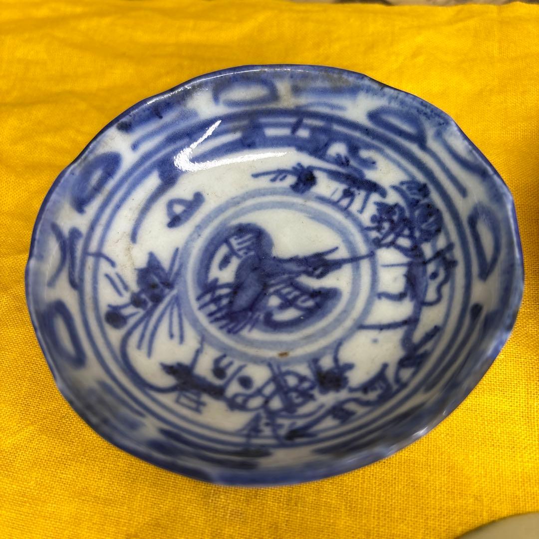 中国美術　染付皿　五客 鶴図