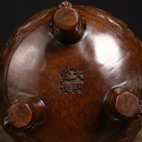 銅製 双竜獣足薫香炉 祥竜纏纏香炉 香道具 装飾品 工芸品 置物