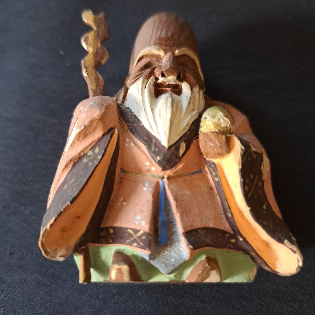 「絶妙です! 彩色木製工芸品 七福神像(脊高 約7cm）7体」 骨董アンティーク