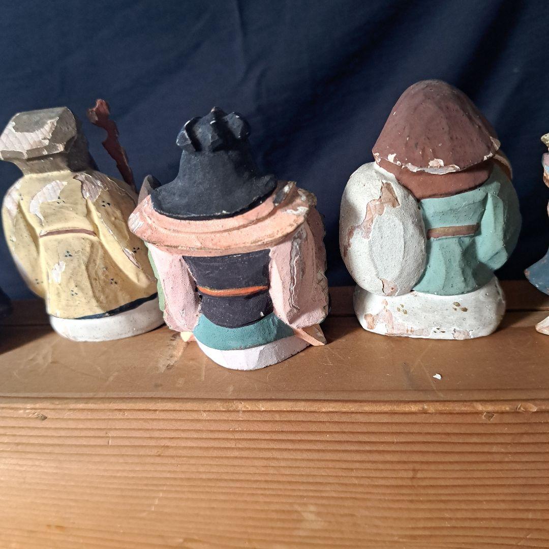 「絶妙です! 彩色木製工芸品 七福神像(脊高 約7cm）7体」 骨董アンティーク