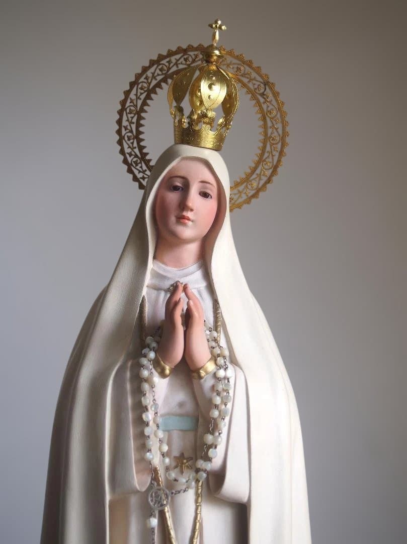 白いローブのファティマの聖母マリア像 グラスアイ69cm 宗教彫刻/K149