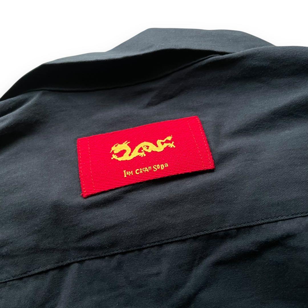 未使用品 クリームソーダ ピンクドラゴン 刺繍ツートン オープンカラーシャツ L