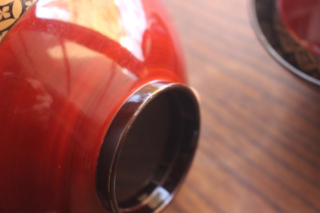 小傷有！極上溜塗に優美な七宝蒔絵の映えるお椀2点（検輪島塗懐石椀蒔絵椀