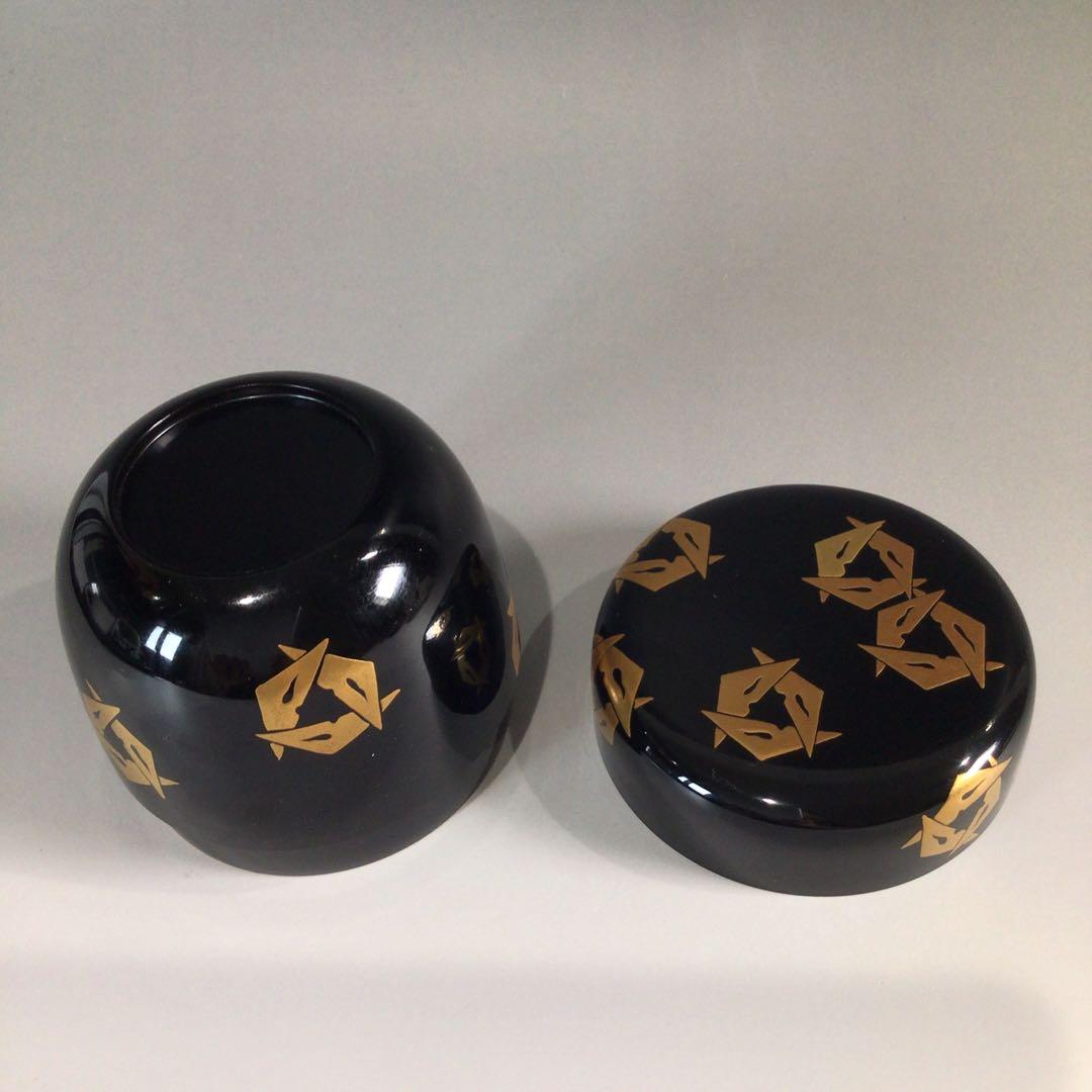 Ｐ６２８　棗　『漆匠　前端春斎作』『鱗鶴蒔絵』『大棗』　共共箱　茶道具